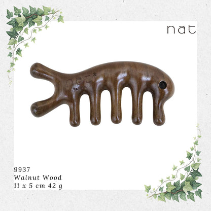 NAT Natural Walnut Wooden Wood Massage Anti-Static Handle Comb Tool for Gua Sha and Massaging Sikat Kayu [9937]