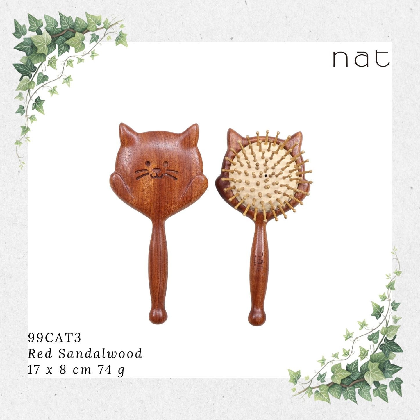 NAT Natural Gold Sandalwood Wood Kitty Hair Brush [99CAT3]