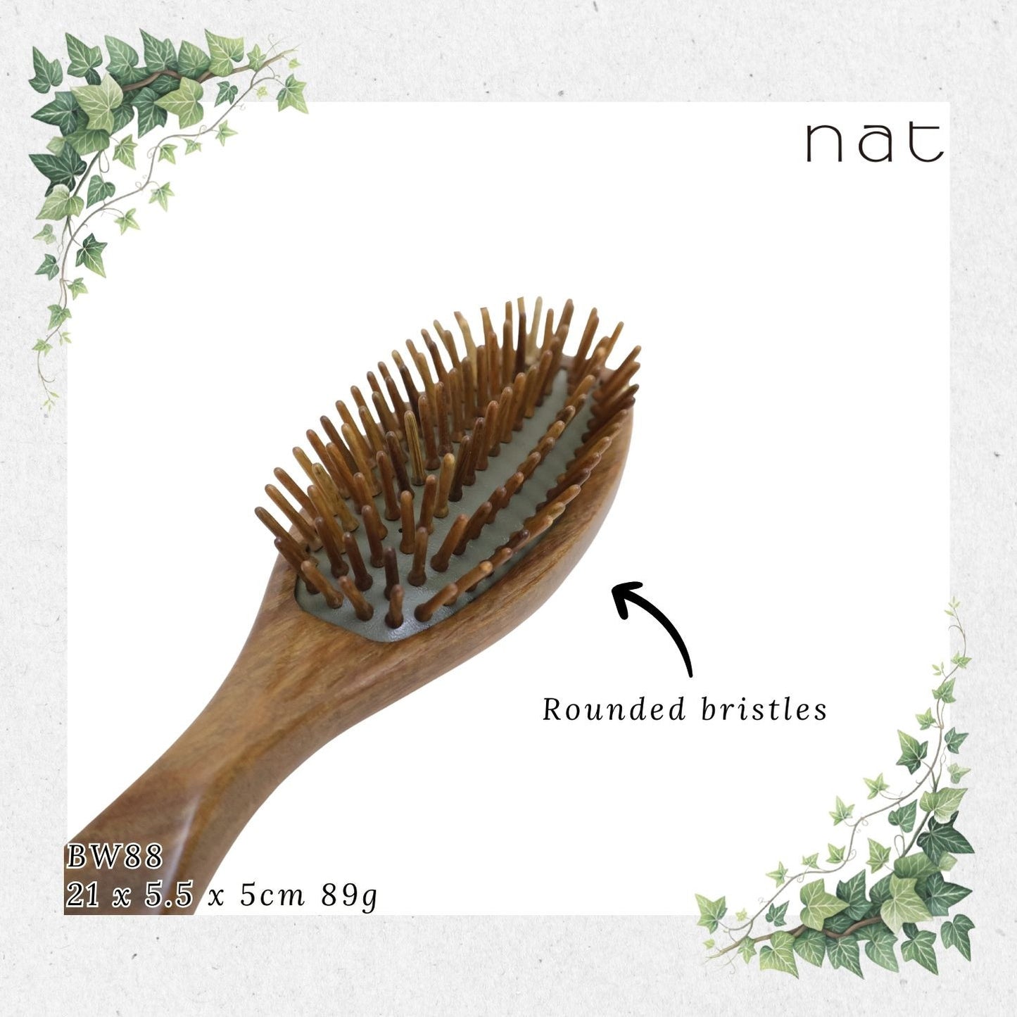 NAT PREMIUM High Quality Green Sandalwood Non-Static Non-Toxic No Coloring Hair Brush [BW88]