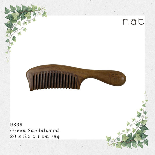 NAT Natural Green Sandalwood Fine Tooth Anti-Static Comb [9839]