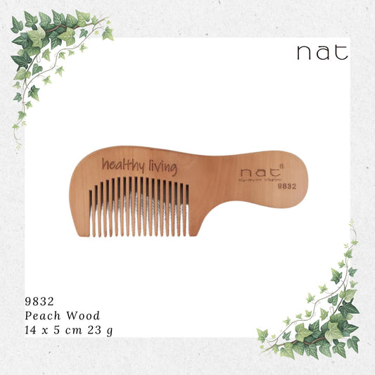 NAT Natural Gold Peach Wood Wide Tooth Anti-Static Comb [9832]