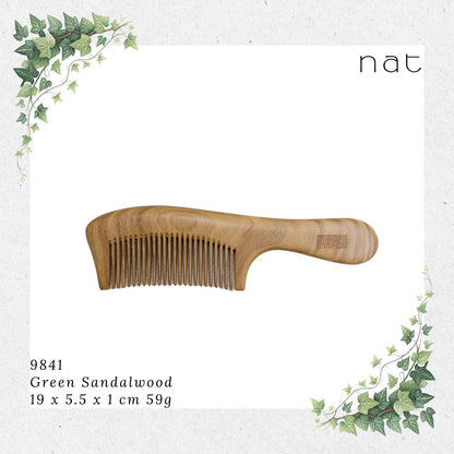 NAT Natural Green Sandalwood Fine Tooth Anti-Static Comb [9841]