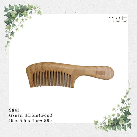 NAT Natural Green Sandalwood Fine Tooth Anti-Static Comb [9841]