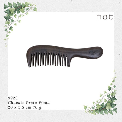 NAT Natural Chacate Preto Wooden Wood Wide Tooth Premium Anti-Static Comb Sikat Kayu [9923]