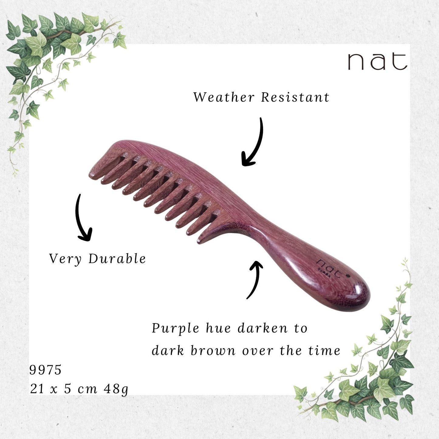 NAT Natural Purpleheart Wood Comb [9975]