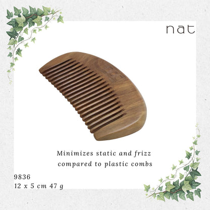 NAT Natural Green Sandalwood Fine Tooth Anti-Static Comb [9836]