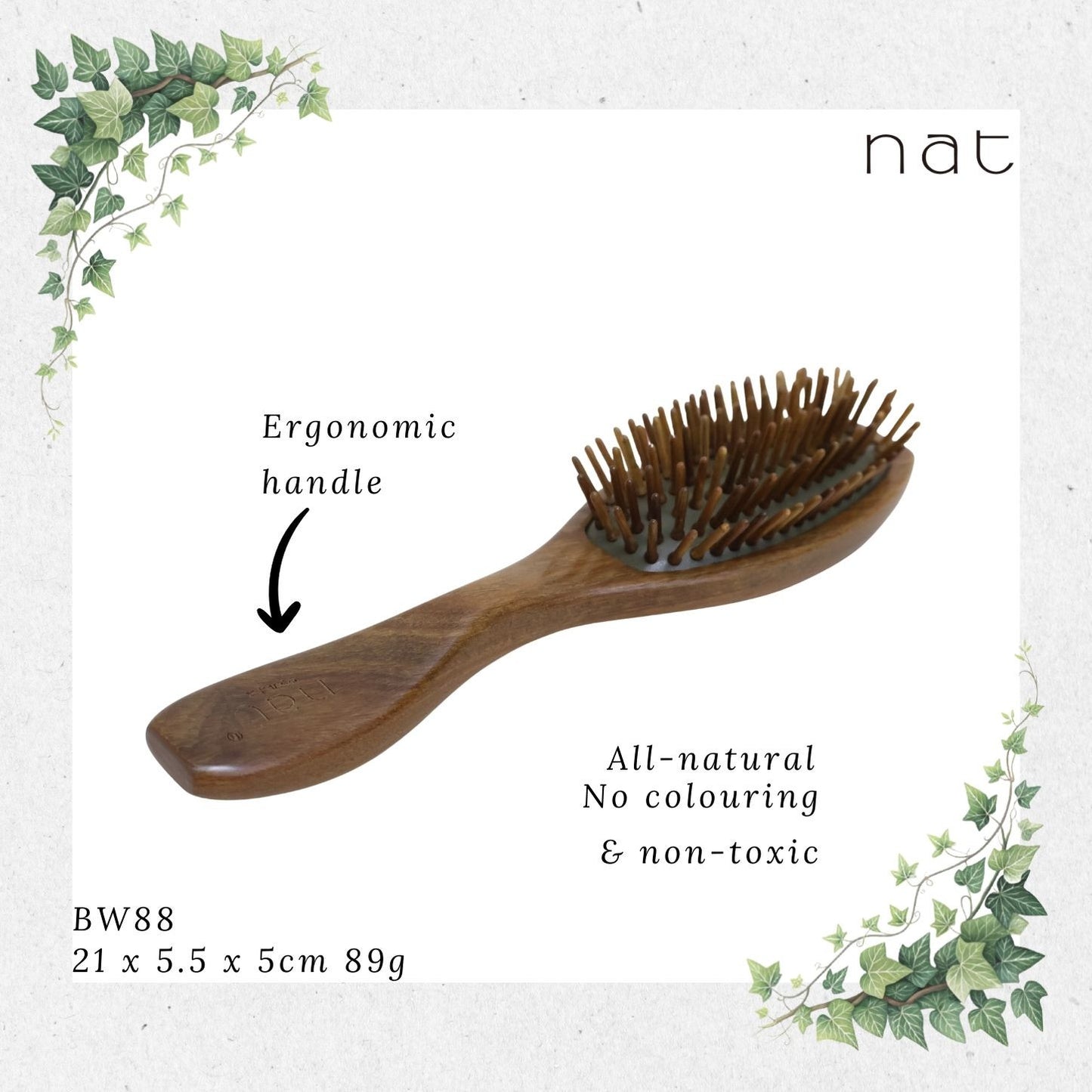 NAT PREMIUM High Quality Green Sandalwood Non-Static Non-Toxic No Coloring Hair Brush [BW88]