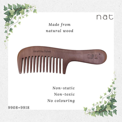 NAT Natural Machilus Nanmu Wood Wide & Fine Tooth Anti-Static Comb Set [9908+9918]