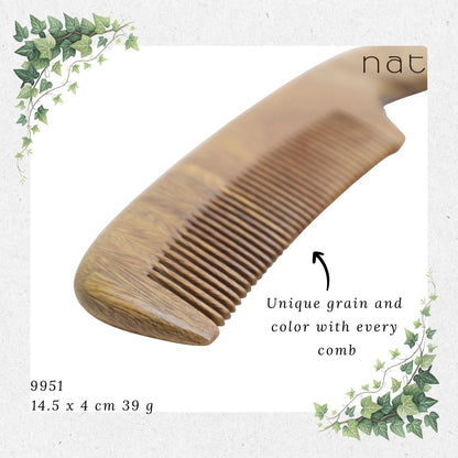 NAT Natural Green Sandalwood Portable and Handy Hair Anti-Static Comb [9951]