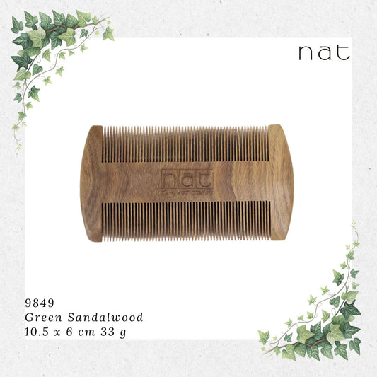 NAT Natural Green Sandalwood Double Sided Anti-Static Beard Comb [9849]