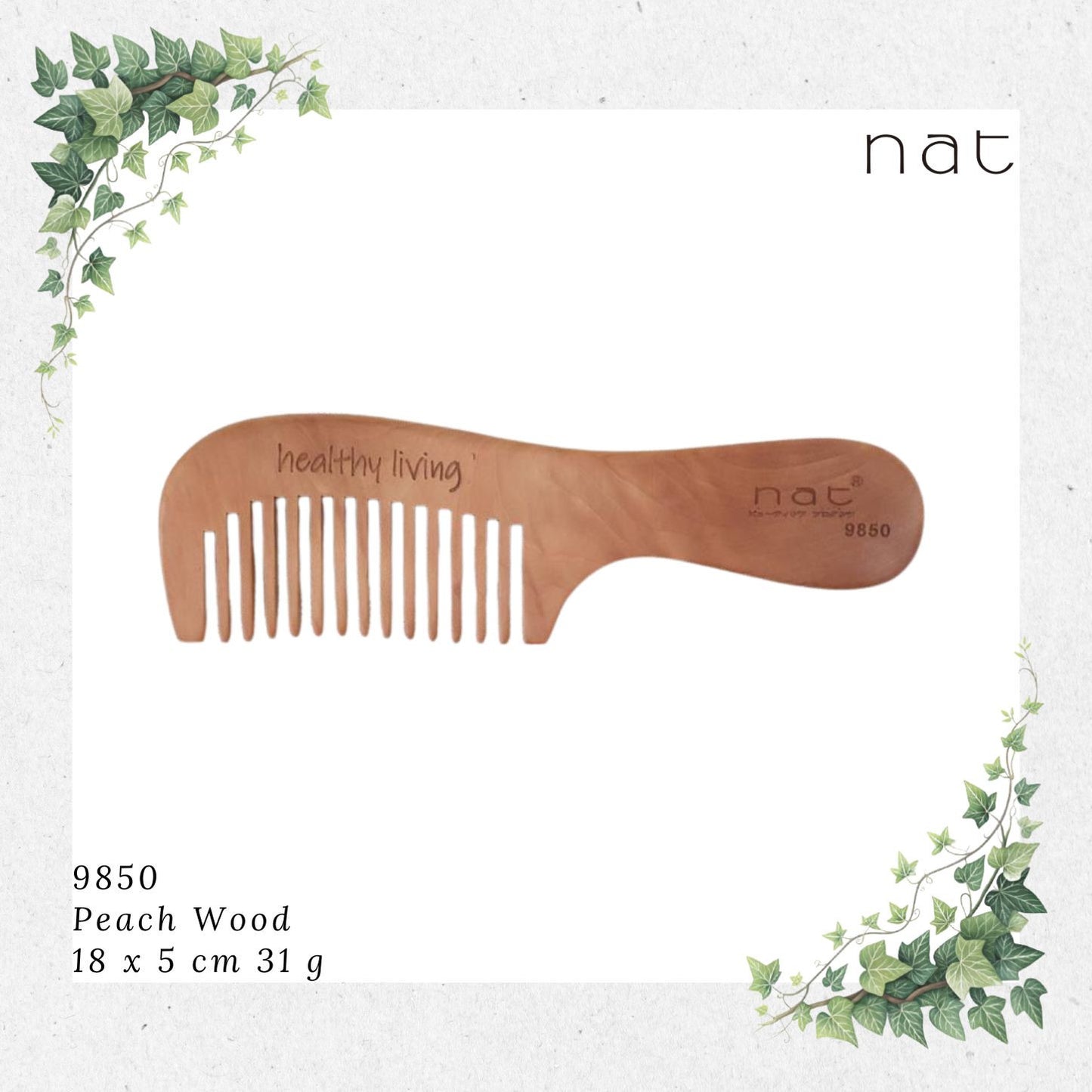 NAT Natural Gold Peach Wood Wide Tooth Anti-Static Comb [9850]