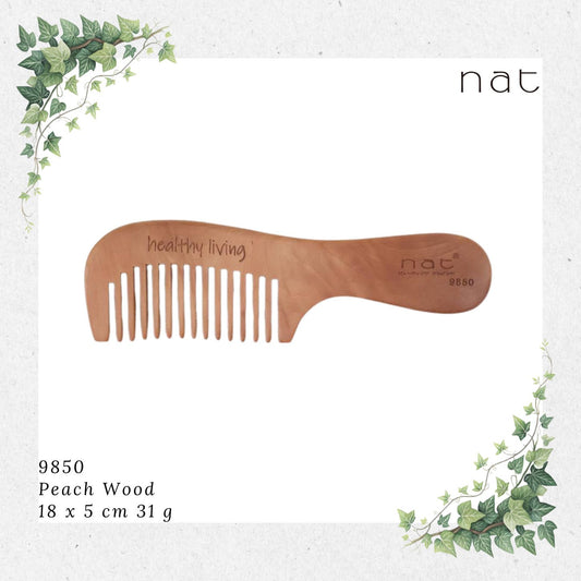 NAT Natural Gold Peach Wood Wide Tooth Anti-Static Comb [9850]