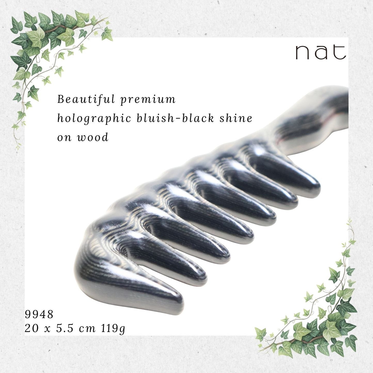 NAT PREMIUM Natural Mongolian Blue Sandalwood Wide Tooth Anti-Static Massaging Comb [9948]