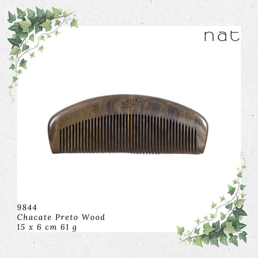 NAT Natural Chacate Preto Wood Fine Tooth Anti-Static Comb [9844]