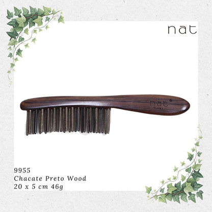 NAT PREMIUM Natural Chacate Preto Wood Hair Detangler Anti-Static Comb [9955]