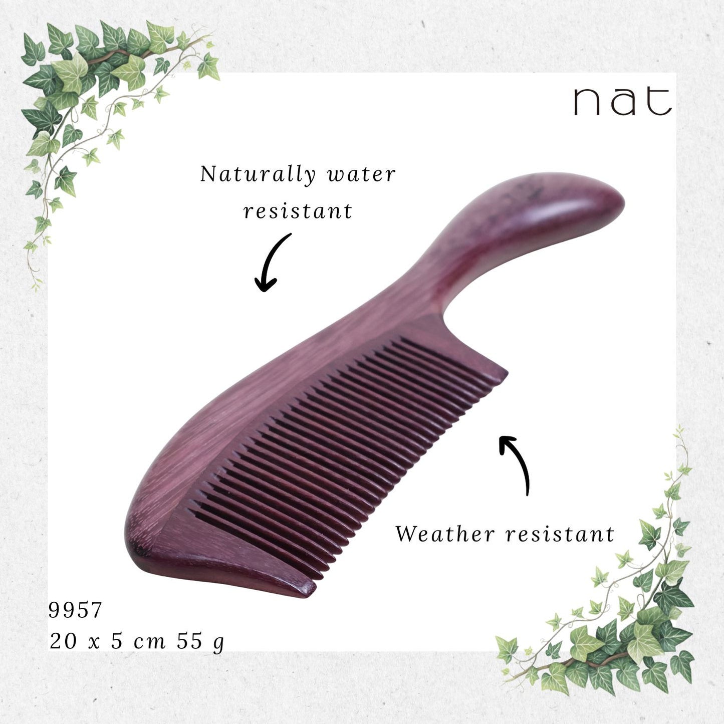 NAT Natural Purpleheart Hardwood Wooden Anti-Static Wood Comb [9957]