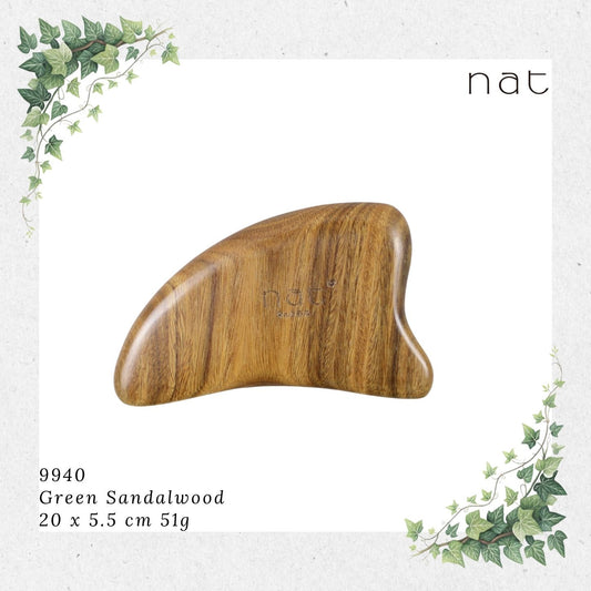 NAT Natural Argentinian Green Sandalwood Wood Wooden Massage Anti-Static Ox Horn Design Gua Sha [9940]