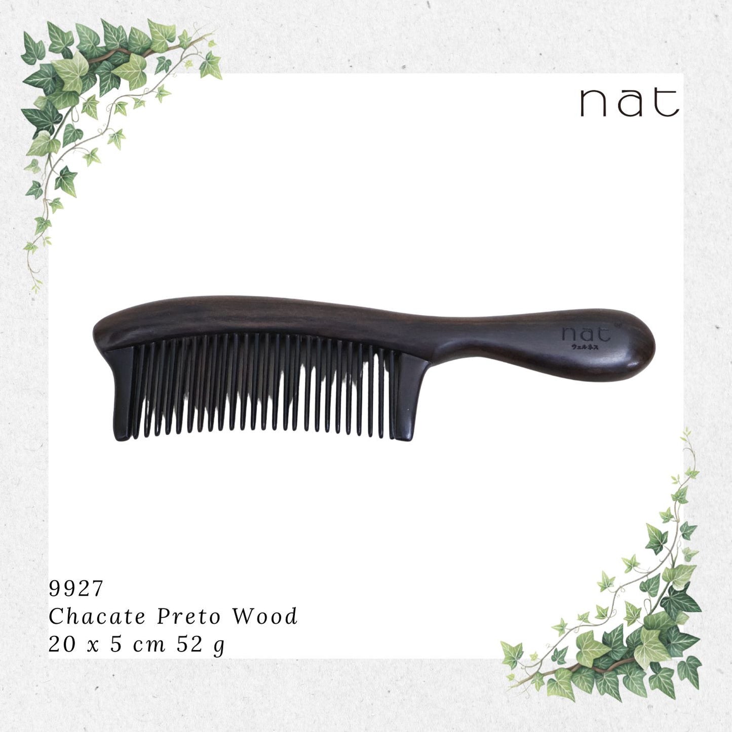 NAT PREMIUM Natural Chacate Preto Wooden Wood Broad Rounded Bristles Ergonormic Anti-Static Comb Sikat Kayu [9927]