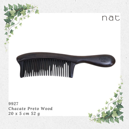 NAT PREMIUM Natural Chacate Preto Wooden Wood Broad Rounded Bristles Ergonormic Anti-Static Comb Sikat Kayu [9927]