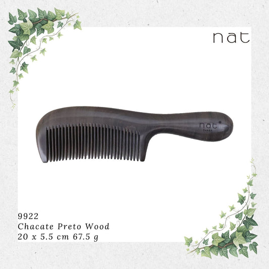 NAT Natural Chacate Preto Wooden Wood Narrow Tooth Premium Anti-Static Comb Sikat Kayu [9922]