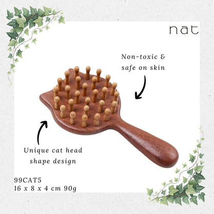 NAT Natural Red Sandalwood Cat Wooden Hair Brush [99CAT5]
