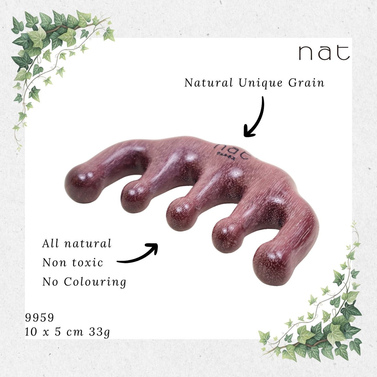 NAT Natural Purpleheart Hardwood Wooden Anti-Static Wood Comb [9959]