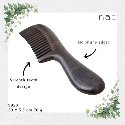 NAT Natural Chacate Preto Wooden Wood Wide Tooth Premium Anti-Static Comb Sikat Kayu [9923]