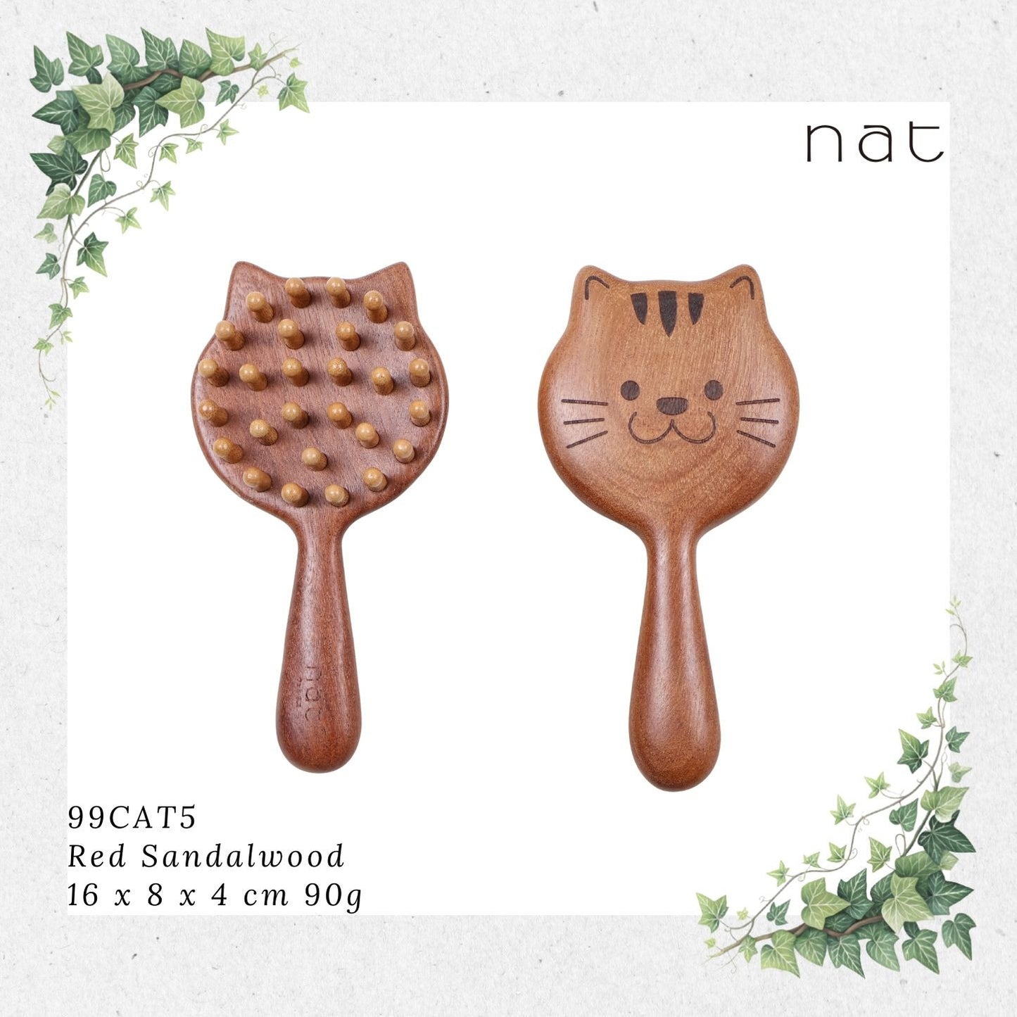 NAT Natural Red Sandalwood Cat Wooden Hair Brush [99CAT5]