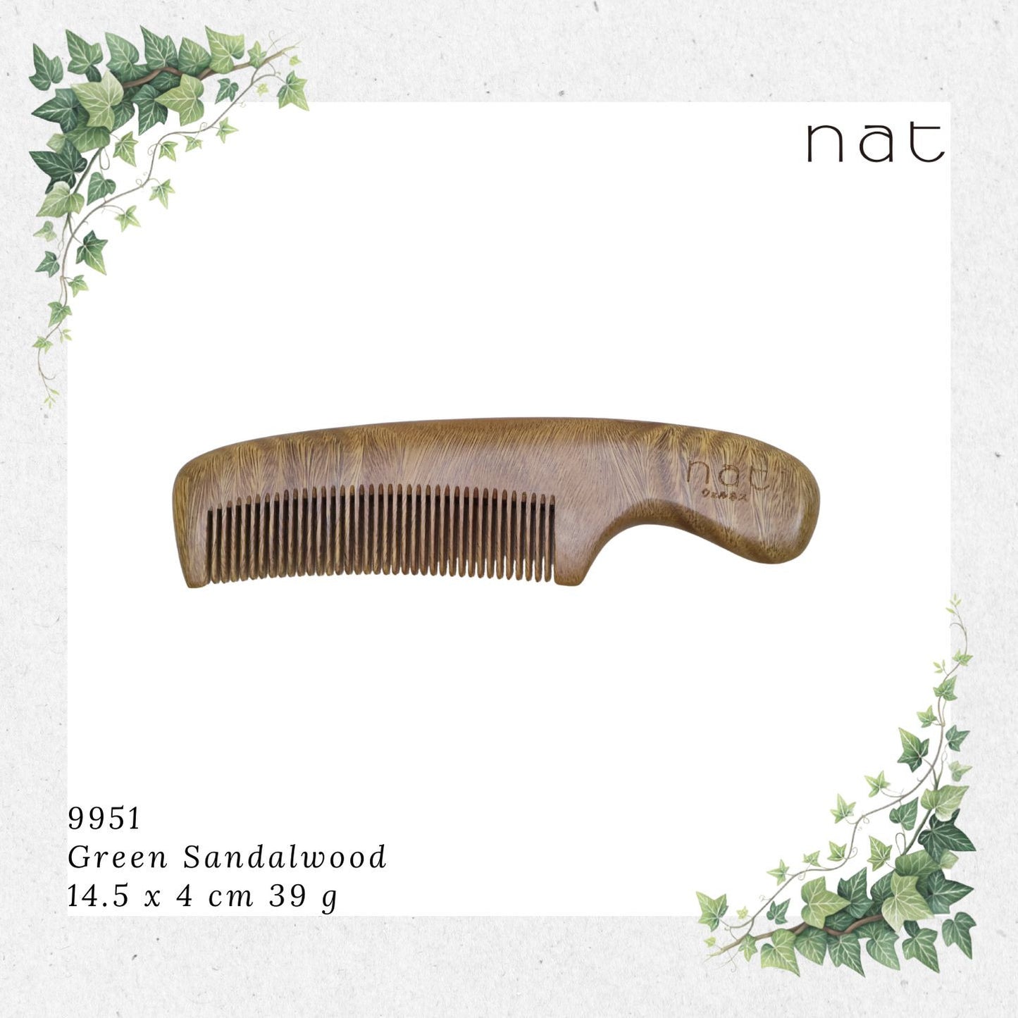 NAT Natural Green Sandalwood Portable and Handy Hair Anti-Static Comb [9951]