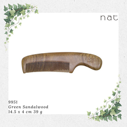 NAT Natural Green Sandalwood Portable and Handy Hair Anti-Static Comb [9951]