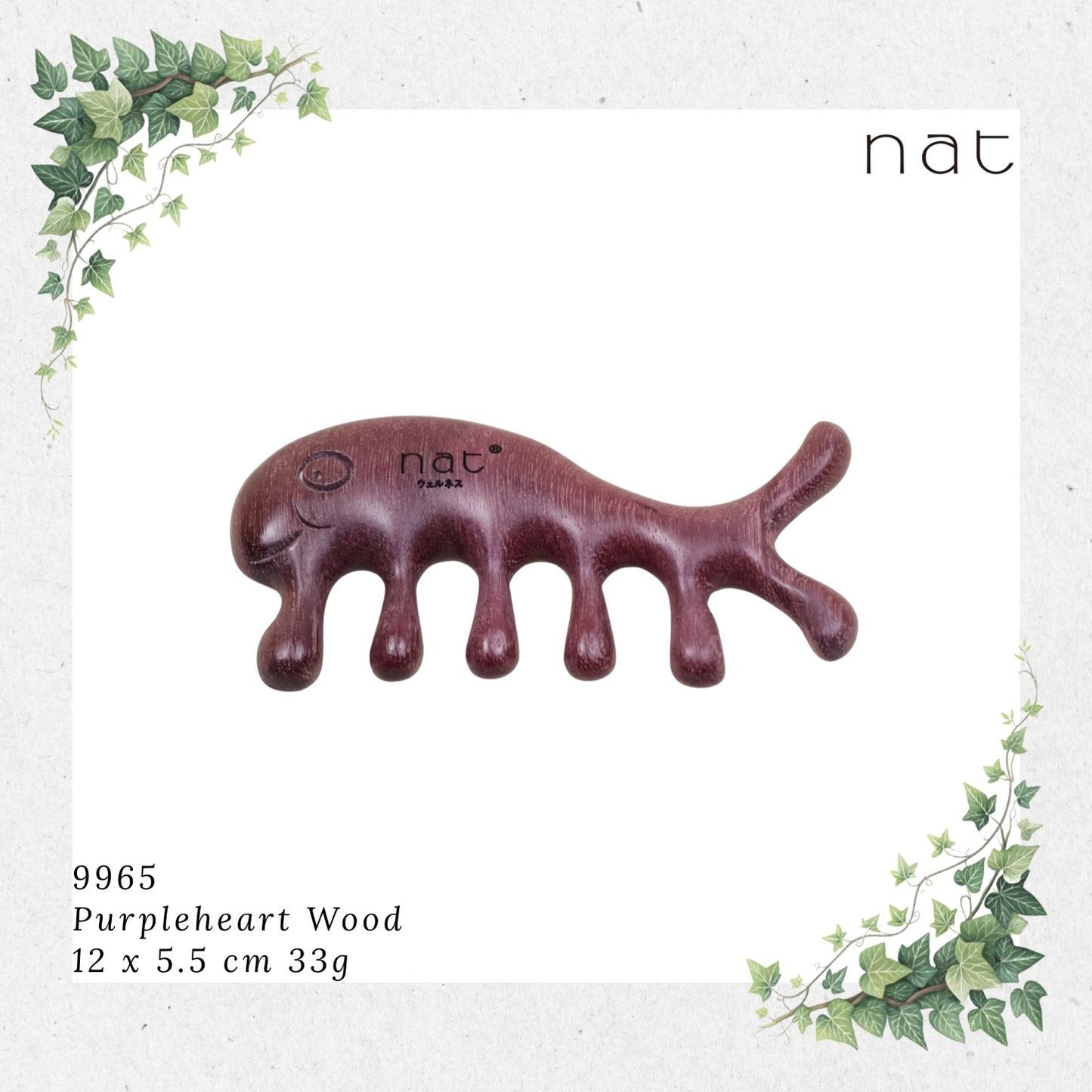 NAT Natural Purpleheart Wood Wooden Massage Anti-Static Cartoon Fish Bone Gua Sha Comb [9965]
