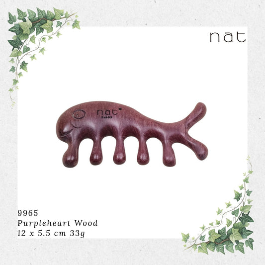 NAT Natural Purpleheart Wood Wooden Massage Anti-Static Cartoon Fish Bone Gua Sha Comb [9965]