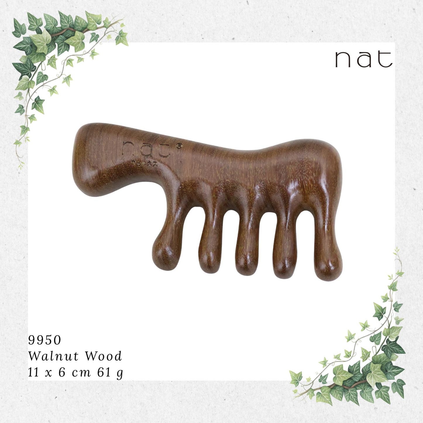 NAT Natural Walnut Wooden Wood Massage Anti-Static Handle Comb for Gua Sha and Massaging Sikat Kayu [9938]