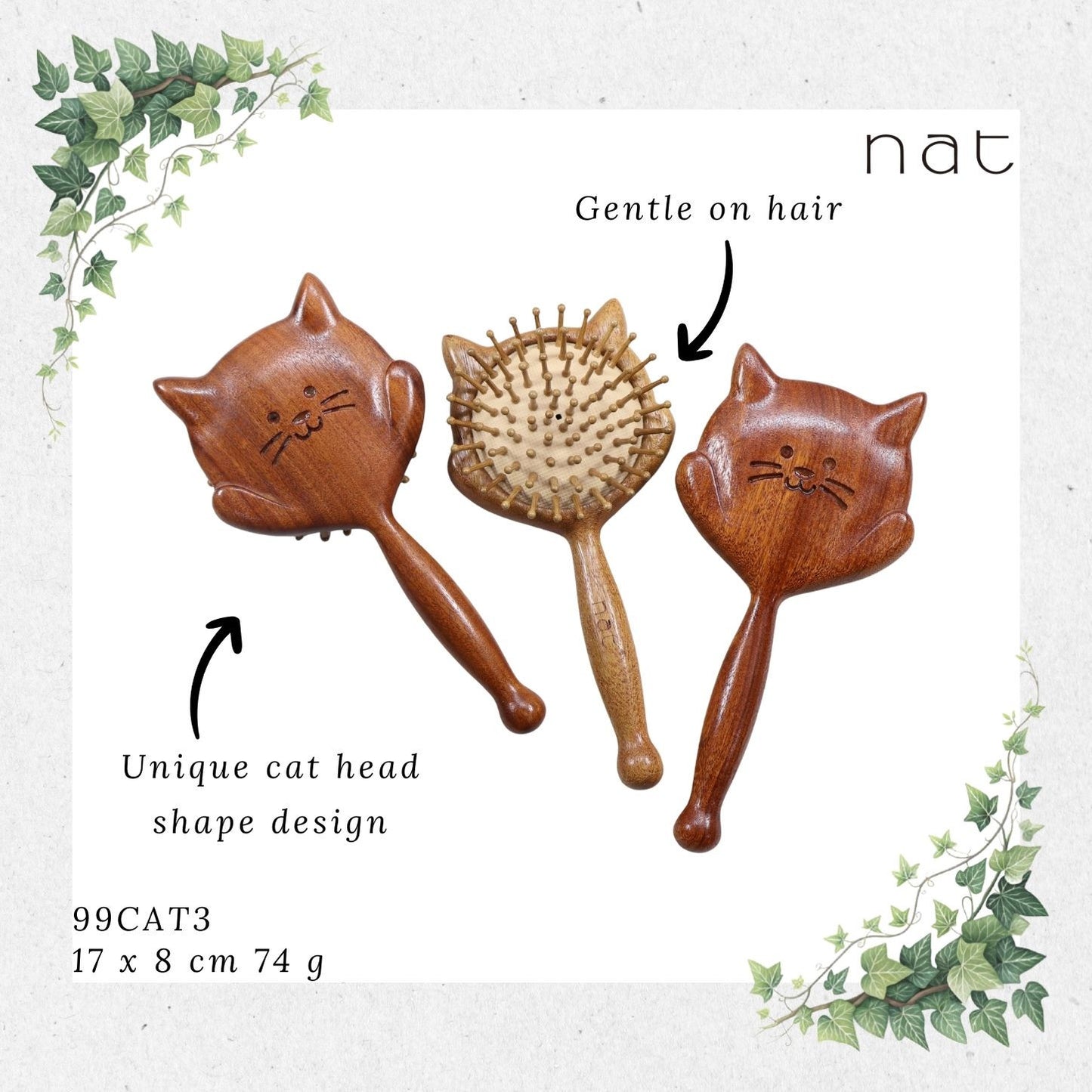 NAT Natural Gold Sandalwood Wood Kitty Hair Brush [99CAT3]