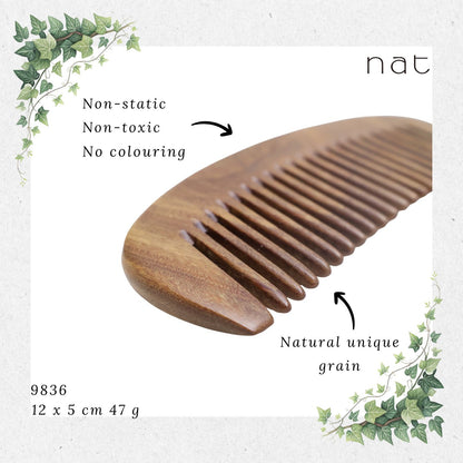 NAT Natural Green Sandalwood Fine Tooth Anti-Static Comb [9836]