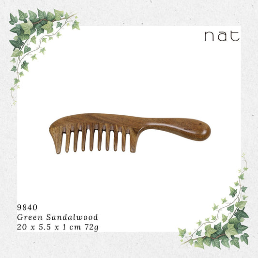 NAT Natural Green Sandalwood Wide Tooth Anti-Static Comb - Upgraded Version [9840]