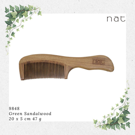 NAT Natural Green Sandalwood Fine Tooth Anti-Static Comb [9848]