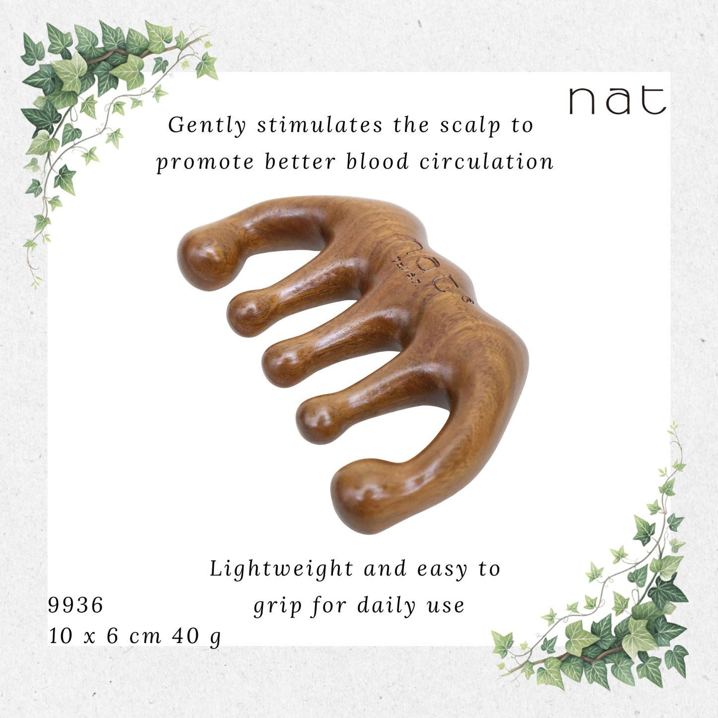 NAT Natural Walnut Wooden Wood Massage Anti-Static Comb for Gua Sha and Massaging Sikat Kayu [9936]