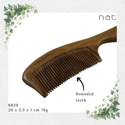 NAT Natural Green Sandalwood Fine Tooth Anti-Static Comb [9839]