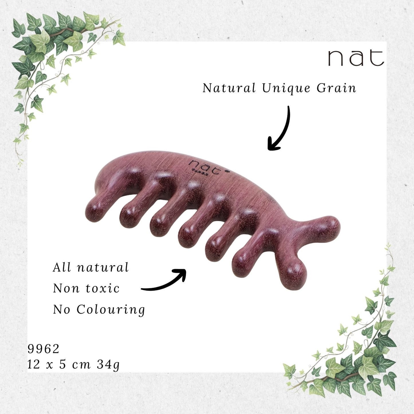 NAT Natural Purpleheart Wood Wooden Massage Anti-Static Fish Bone Gua Sha Comb [9962]