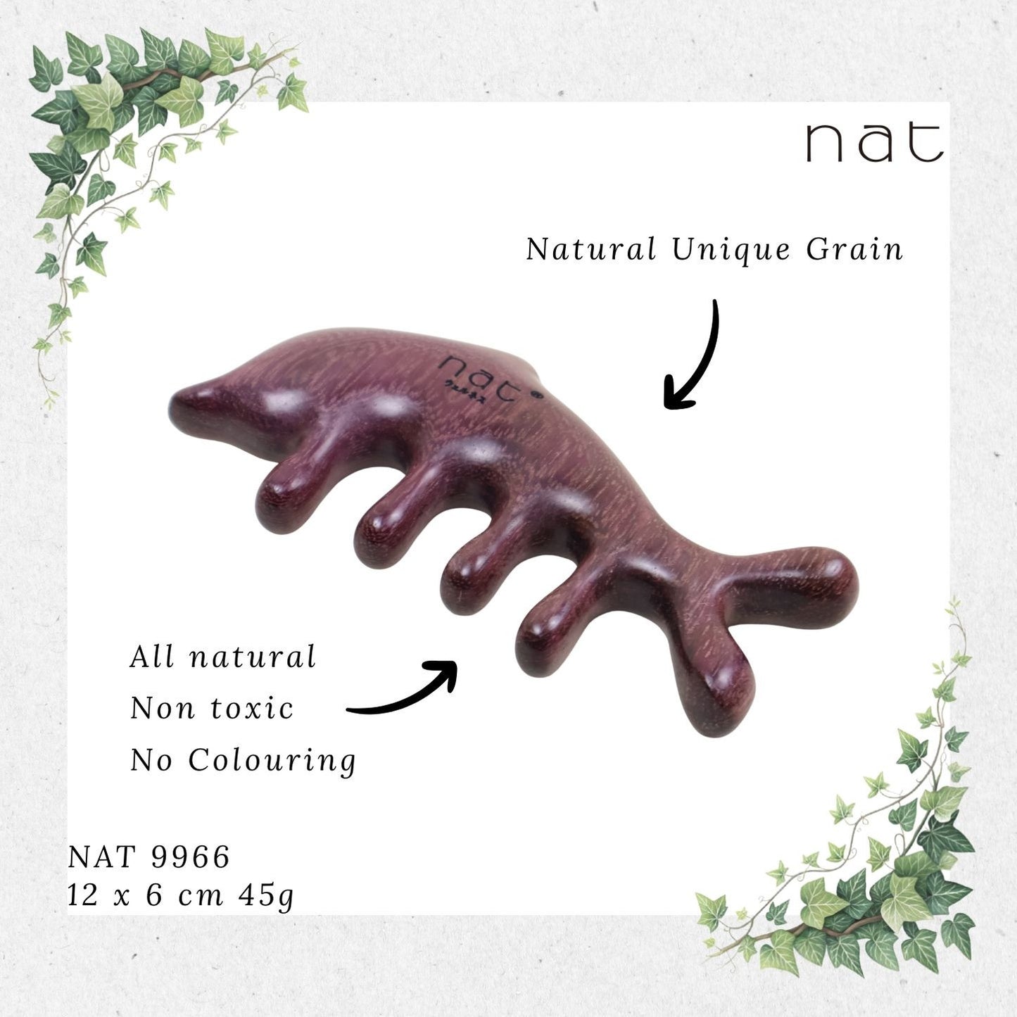 NAT Natural Purpleheart Wood Wooden Massage Anti-Static Cartoon Fish Bone Gua Sha Comb [9966]