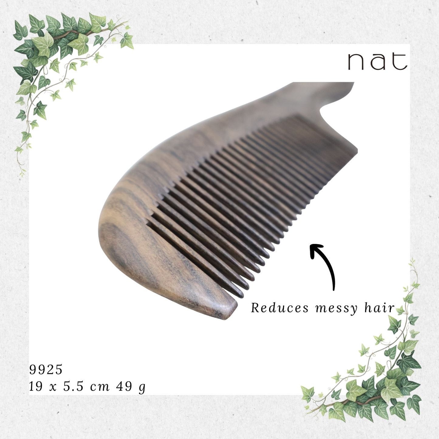 NAT Natural Chacate Preto Wooden Wood Narrow Tooth Ergonormic Handy Premium Anti-Static Comb Sikat Kayu [9925]