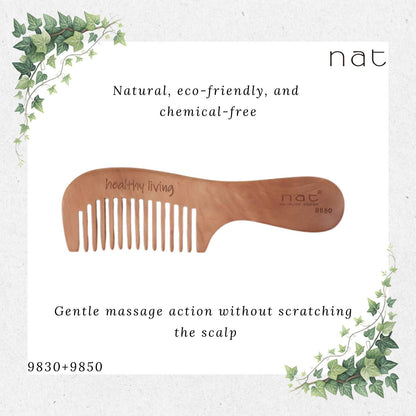 NAT Natural Gold Peach Wood Wide and Fine Tooth Anti-Static Comb Set Comb Set [9830+9850]