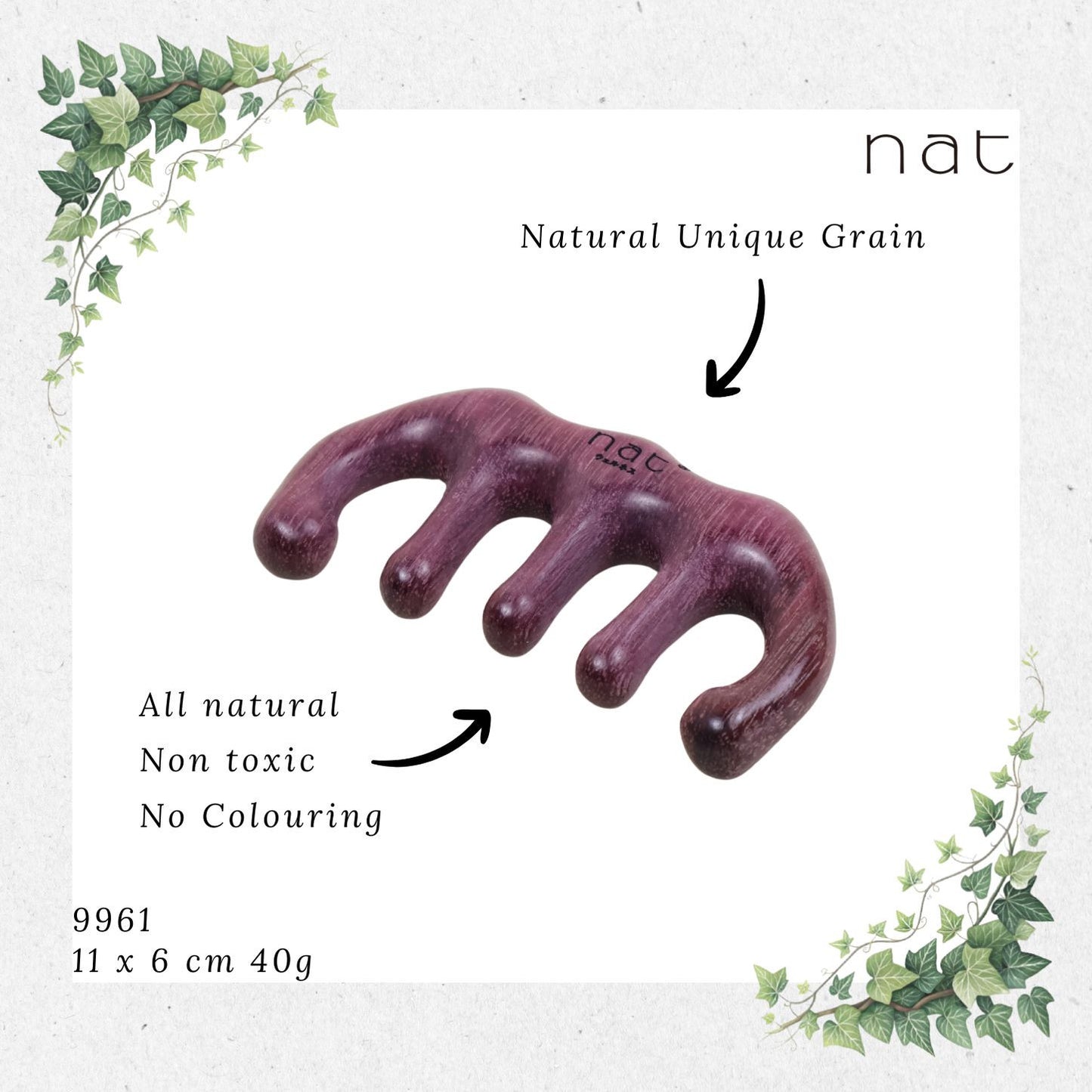 NAT Natural Purpleheart Wood Wooden Massage Anti-Static Gua Sha Comb [9961]
