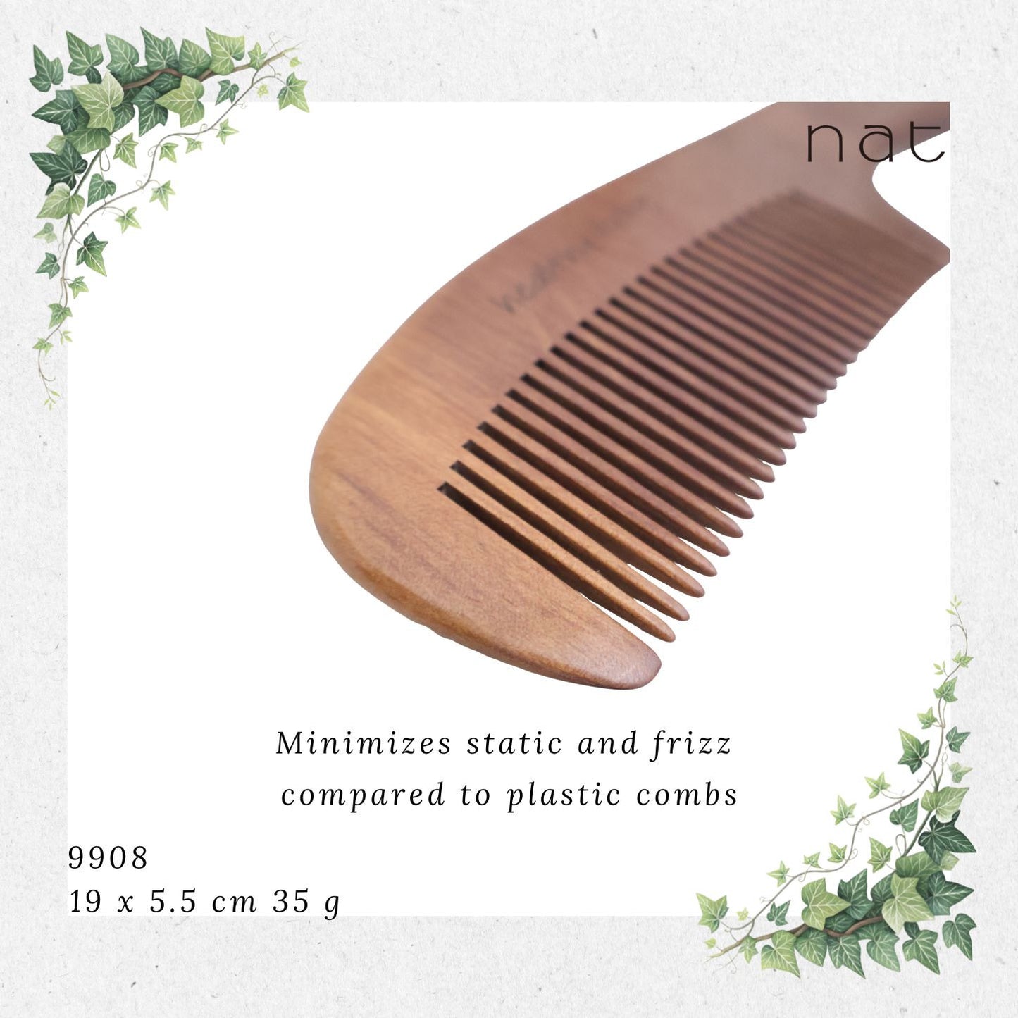 NAT Natural Machilus Nanmu Anti Static Wooden Comb [9908]