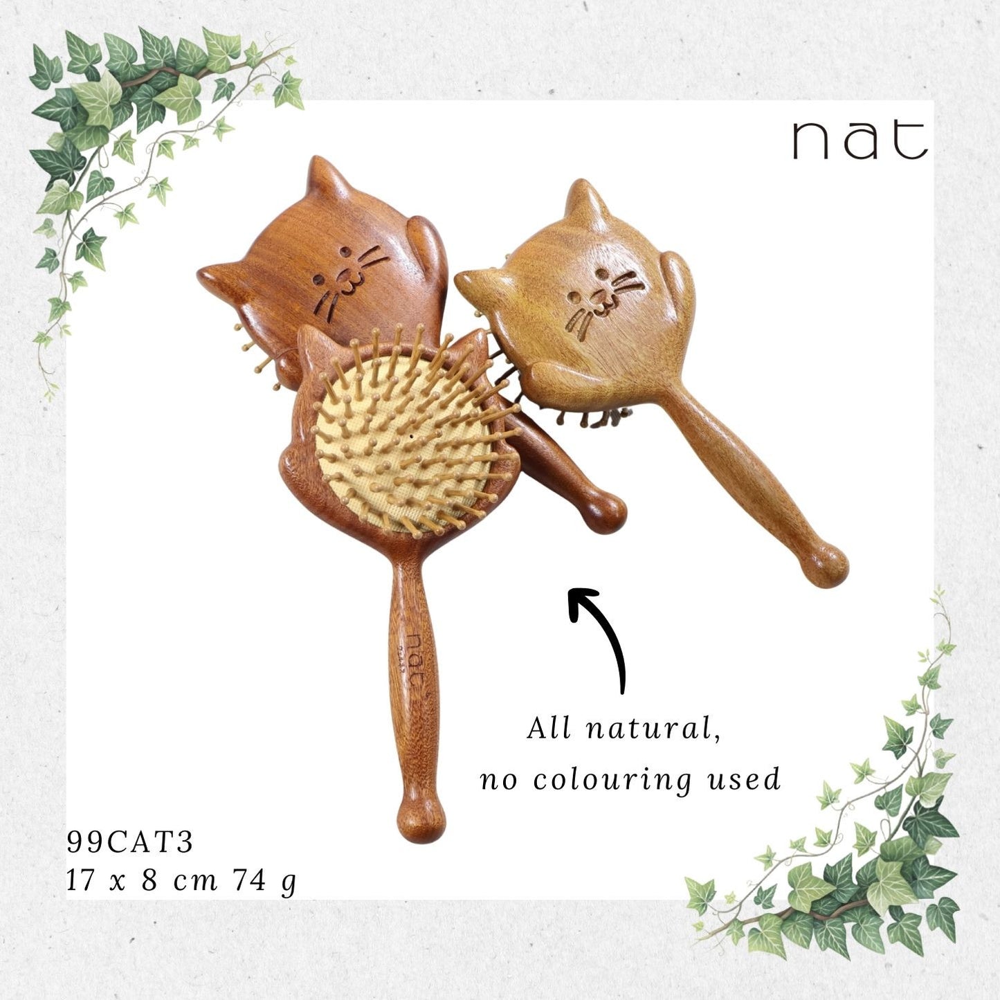NAT Natural Gold Sandalwood Wood Kitty Hair Brush [99CAT3]