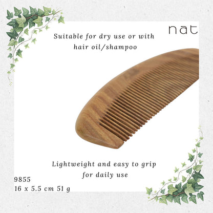 NAT Natural Green Sandalwood Fine Tooth Anti-Static Comb [9855]