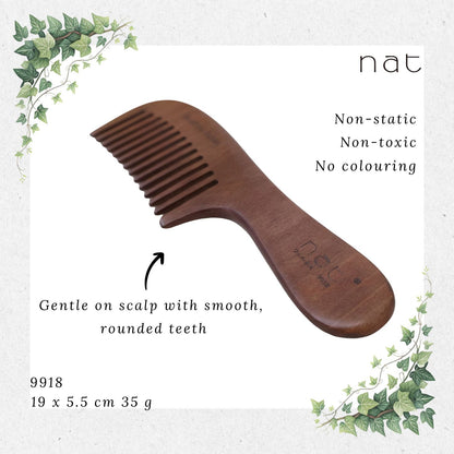 NAT Natural Machilus Nanmu Wood Wide Tooth Anti-Static Comb [9918]