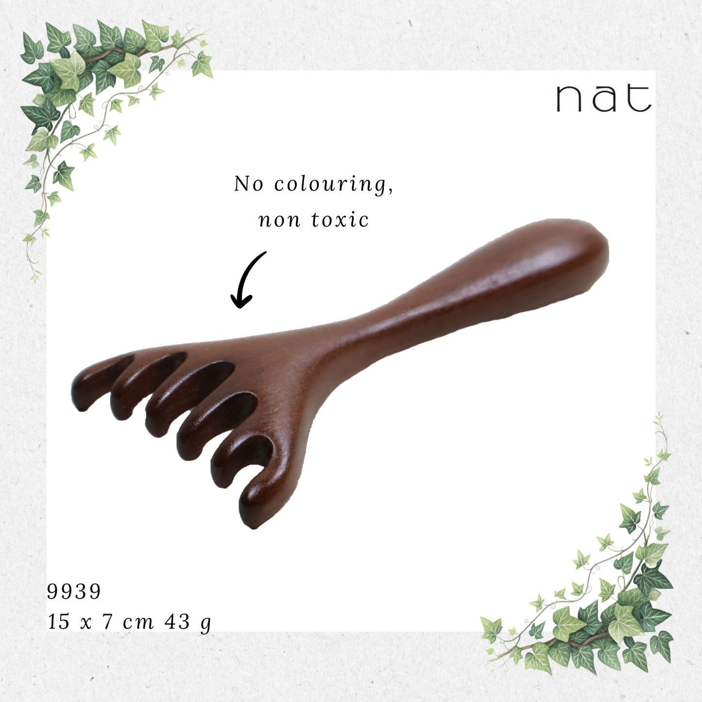 NAT Natural Walnut Wood Wooden Massage Anti-Static Six Wide Rake Design Gua Sha [9939]