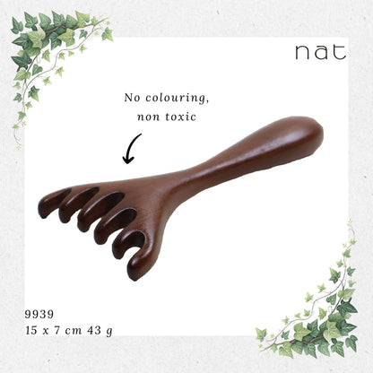 NAT Natural Walnut Wood Wooden Massage Anti-Static Six Wide Rake Design Gua Sha [9939]